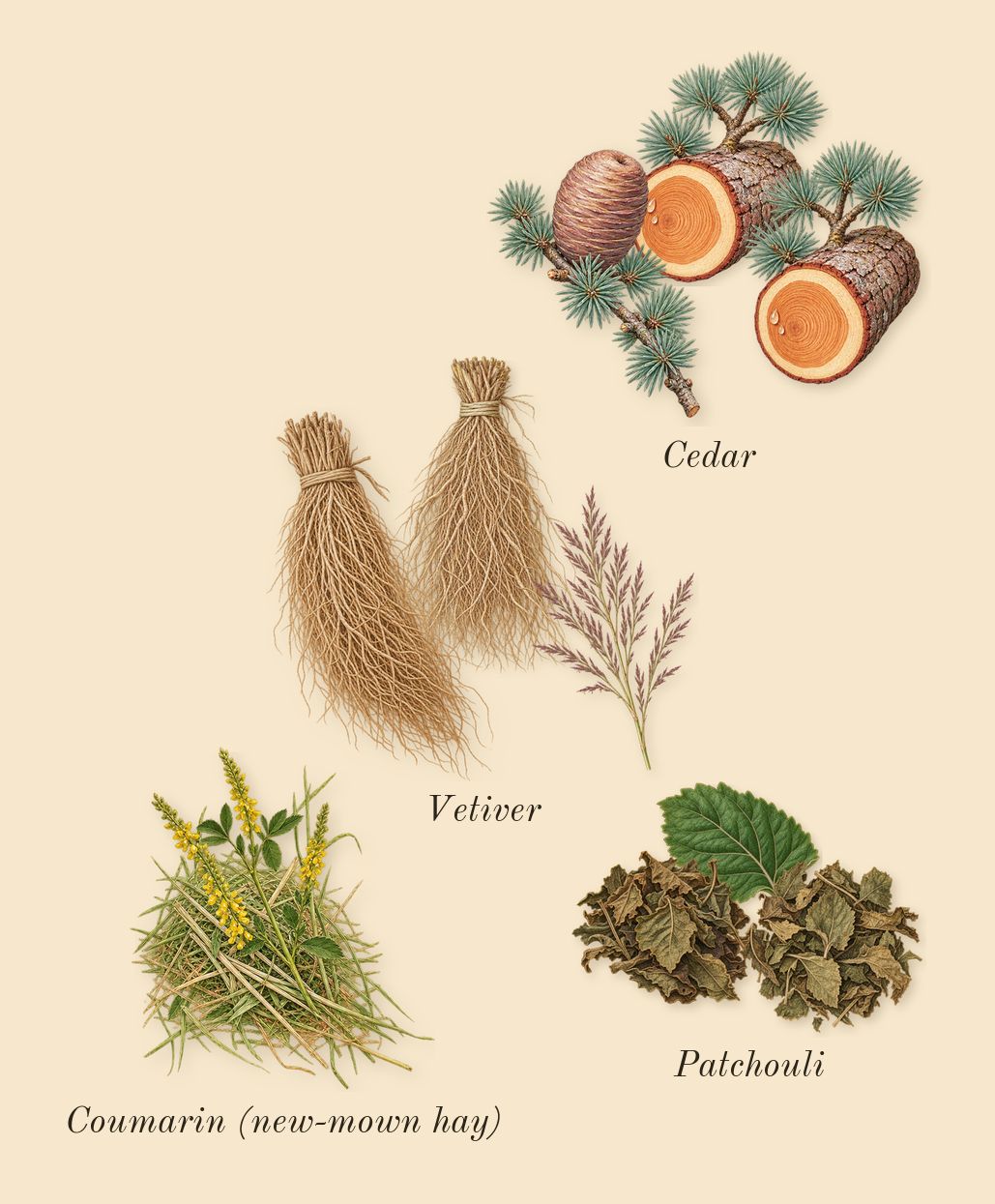 Replica Never-Ending Summer, dry-down: Vetiver, Cedar, Patchouli, Coumarin (new-mown hay)