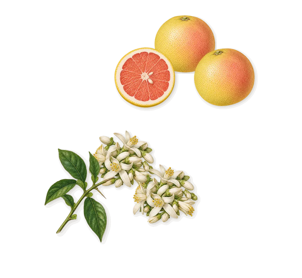 Printemps Blanc, when you spray it: Orange blossom, Grapefruit
