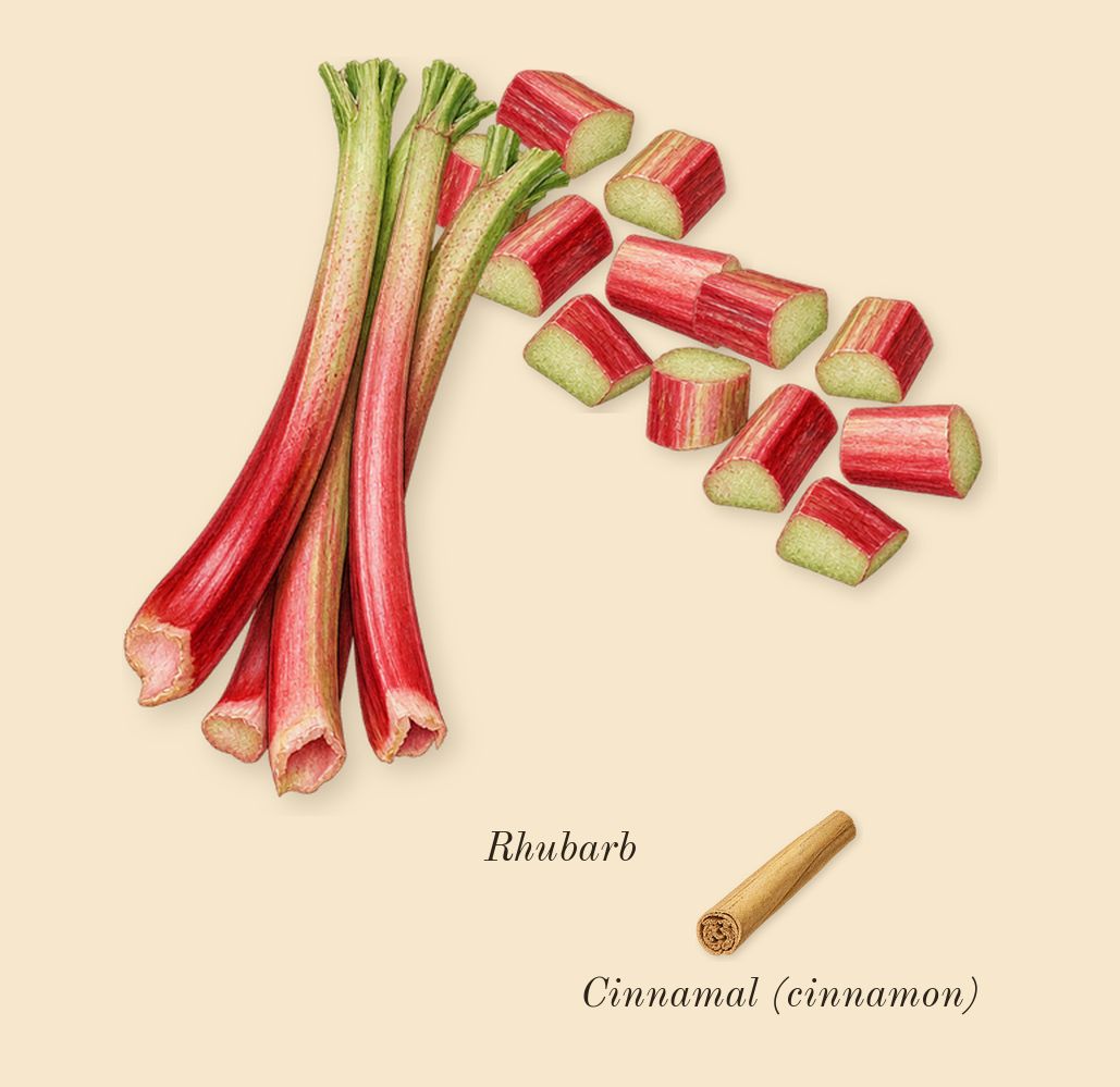 Encelade, heart: Rhubarb, Cinnamal (cinnamon)