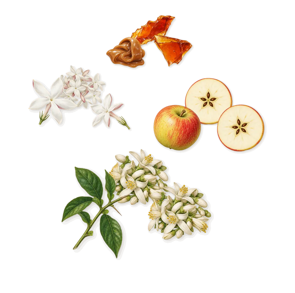 Just Perfect, as it settles: Jasmine, Caramel, Apple, Bitter orange