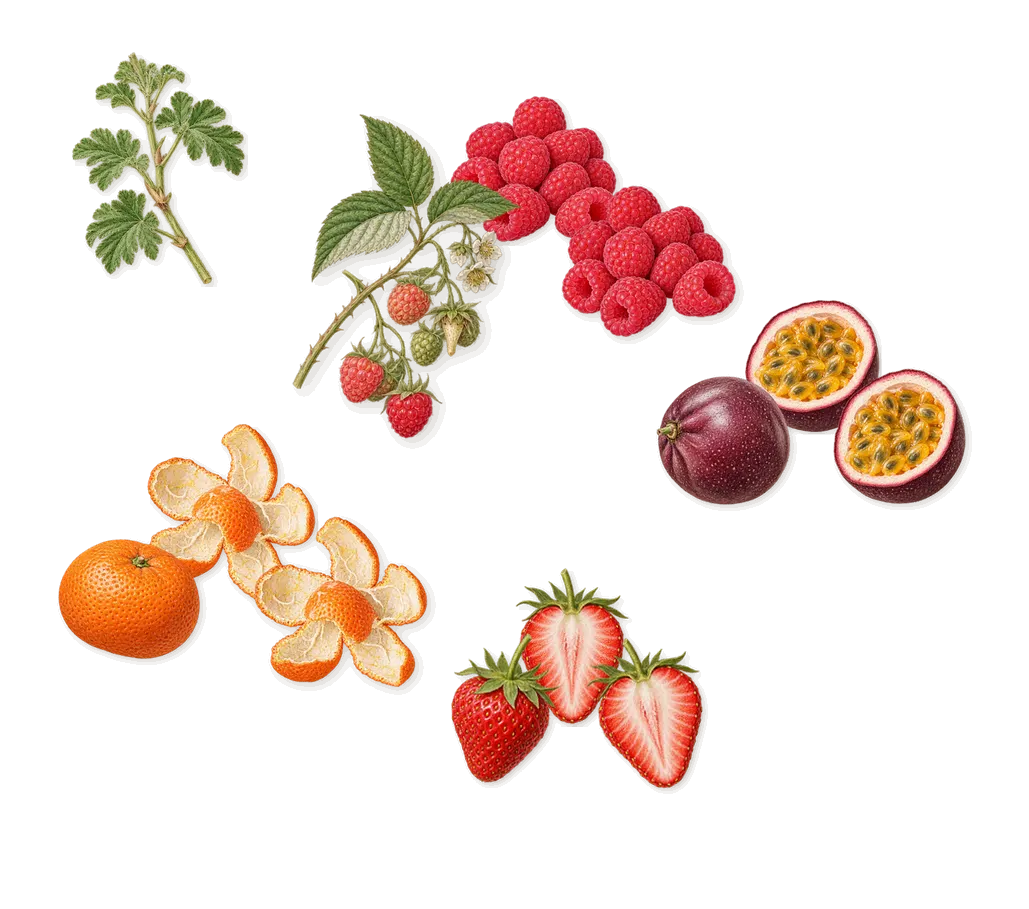 Just Perfect, when you spray it: Strawberry, Passion fruit, Mandarin, Raspberry, Geranium