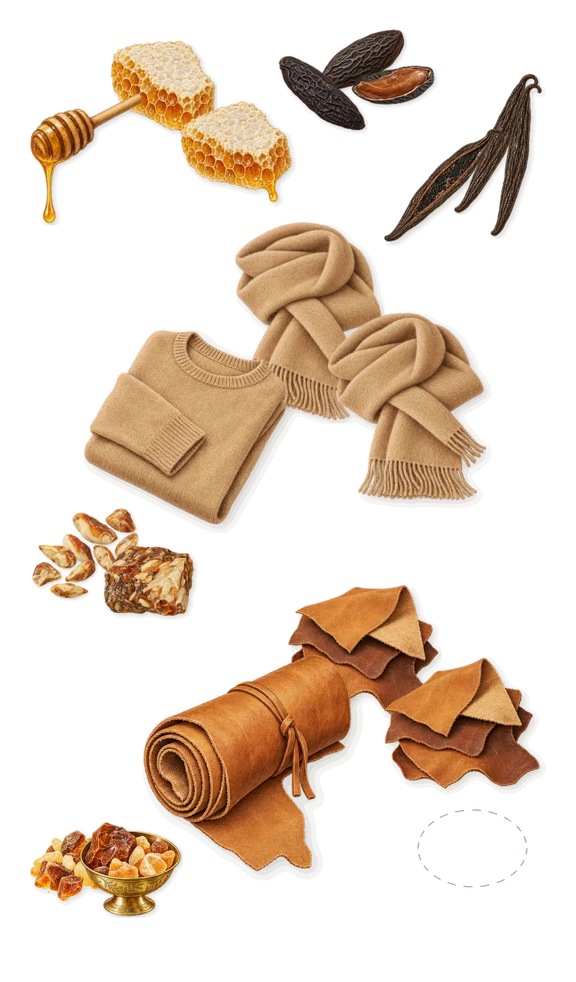 Tango, what stays: Vanilla, Tonka, Melilot abs, Amber, Leather, Benzoin, Musk, Honey