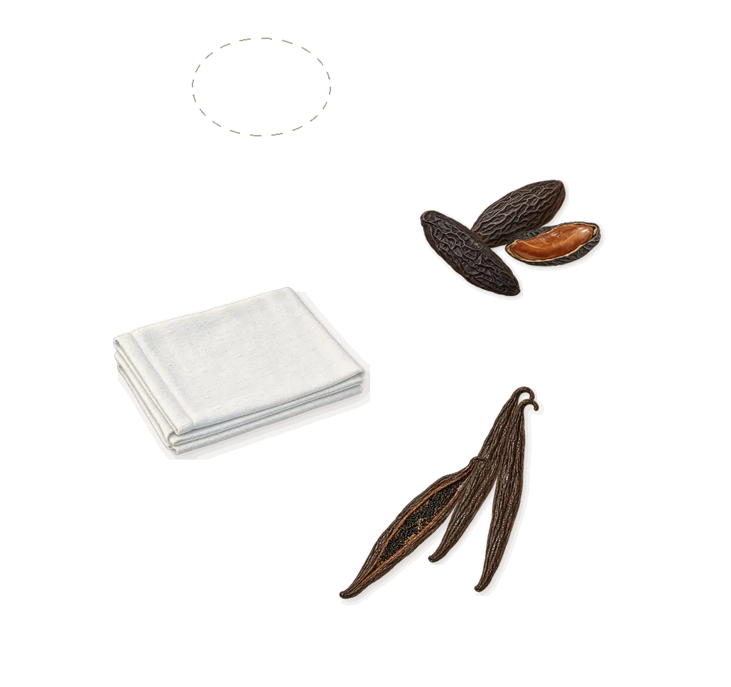 Vanilla Powder, what stays: Vanilla (vanillin), Tonka (coumarin), Modern white powders, Galaxolide (musk)