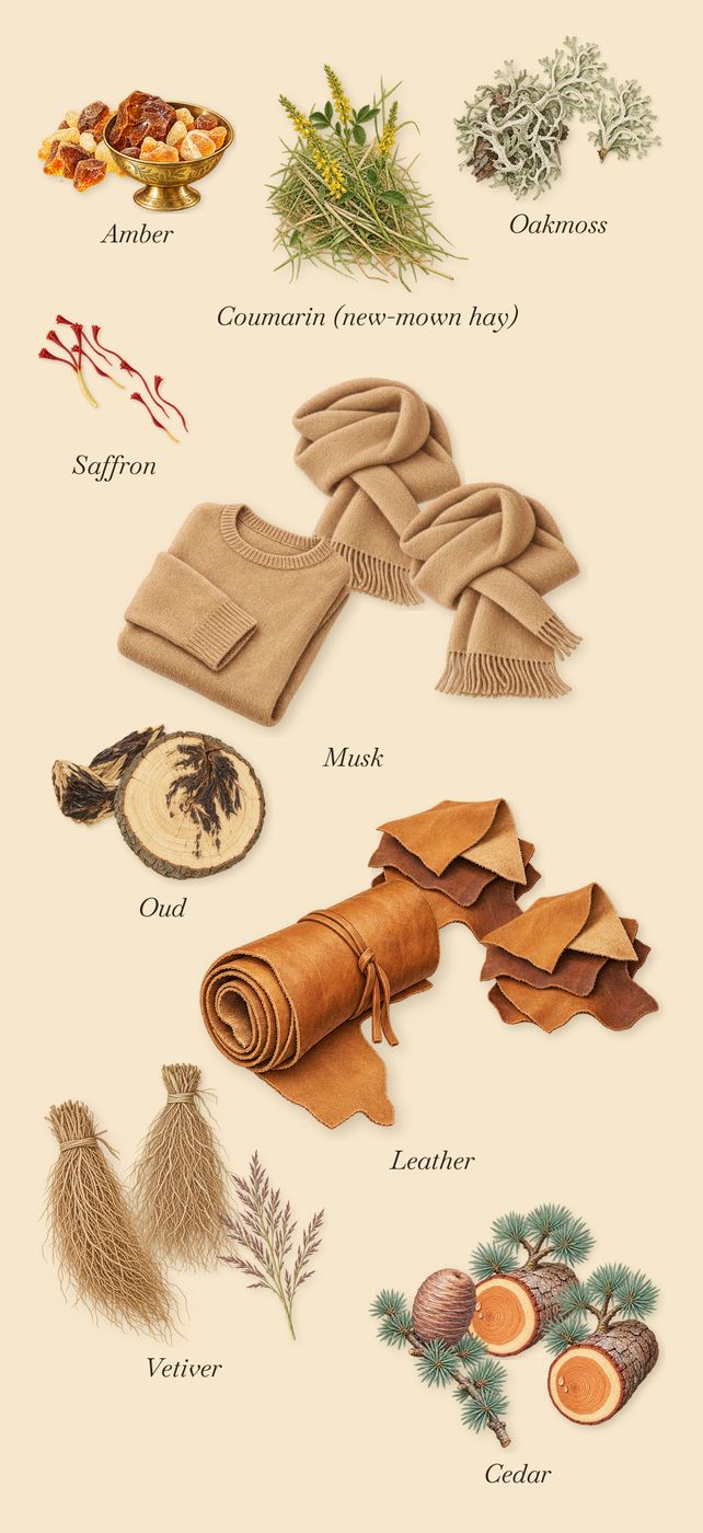 African Leather, what stays: Leather, Oud, Amber, Vetiver, Saffron, Oakmoss, Cedar, Musk, Coumarin (new-mown hay)