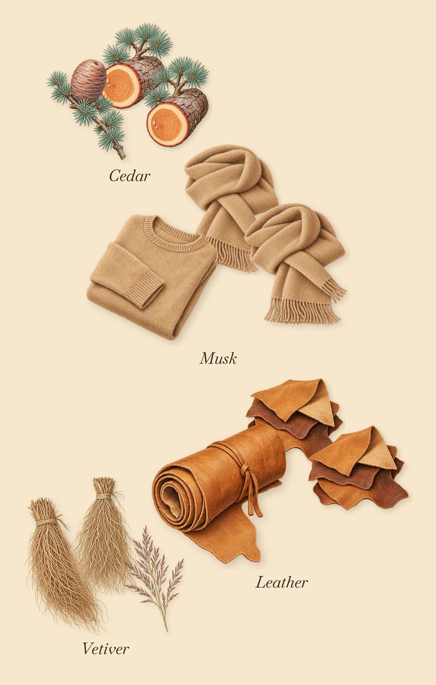 French Leather, what stays: Cedar, Leather, Musk, Vetiver