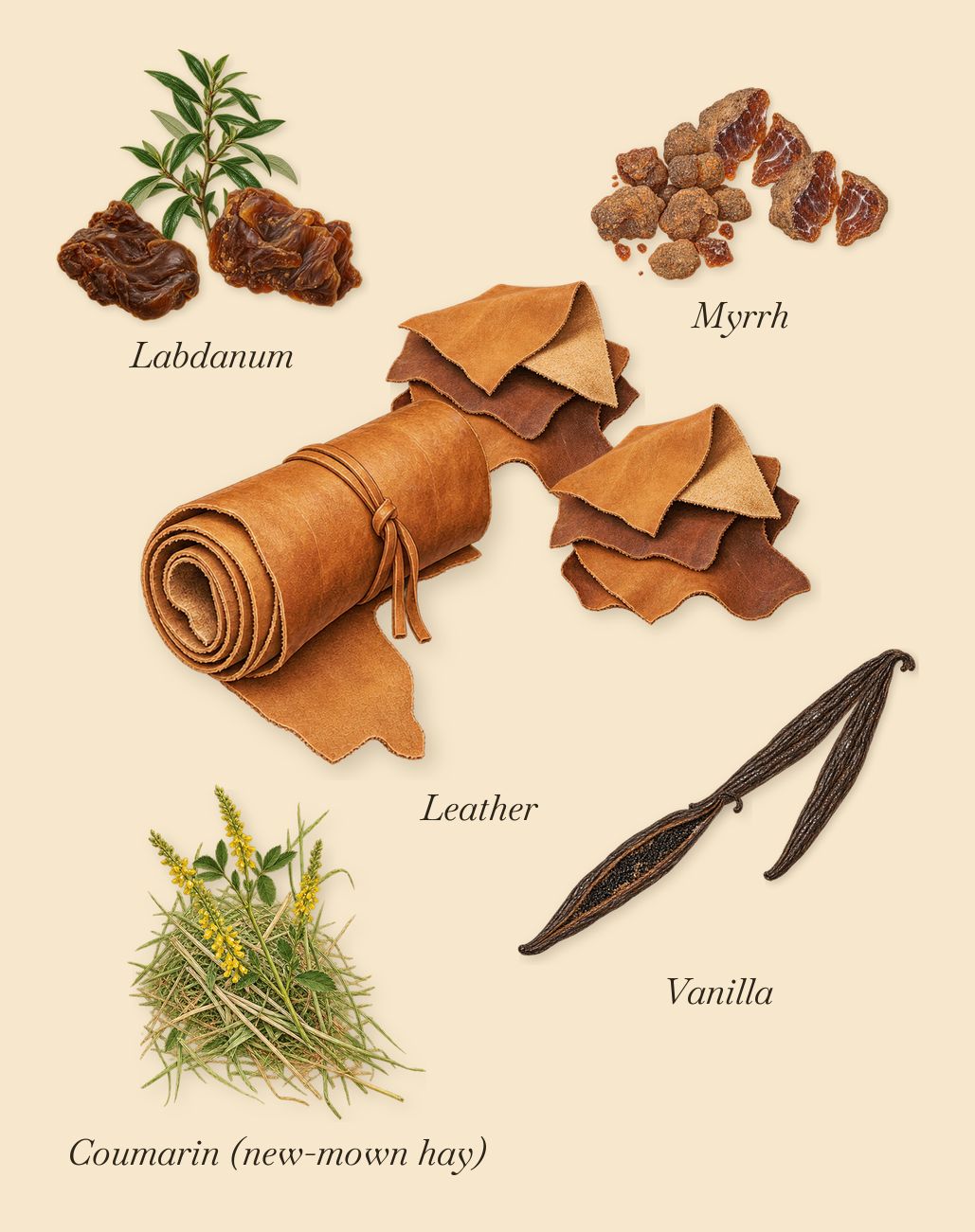 Italian Leather, what stays: Labdanum, Myrrh, Vanilla, Leather, Coumarin (new-mown hay)