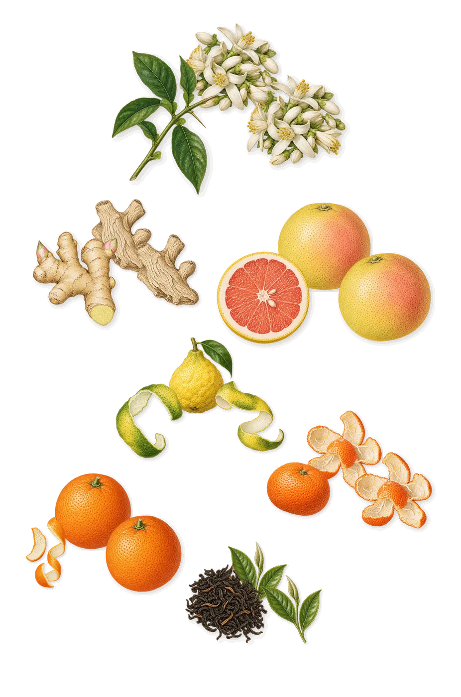 Kedu, when you spray it: Sweet orange, Mandarin, Bergamot, Grapefruit, Tea, Ginger, Neroli