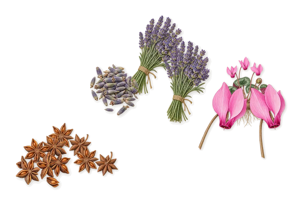 Blockade, as it settles: Lavender, Cyclamen, Anise