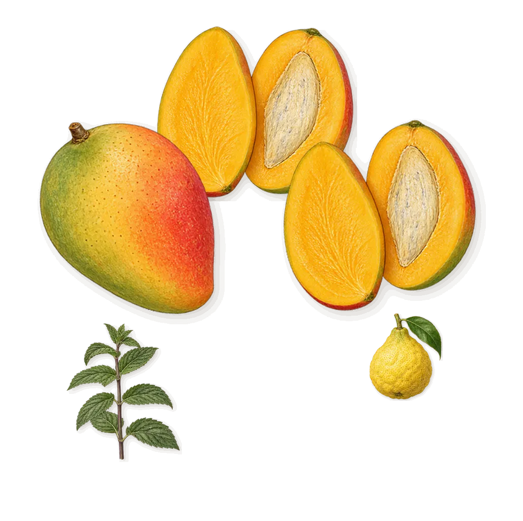 Fleur de Lait, when you spray it: Mango, Bergamot, Carvone (spearmint)