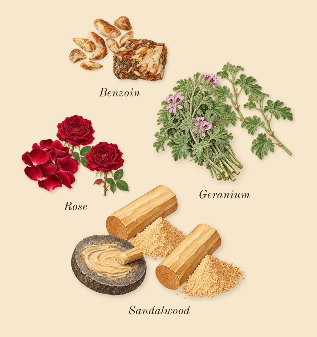 Overture 41, heart: Benzoin, Rose, Geranium, Sandalwood