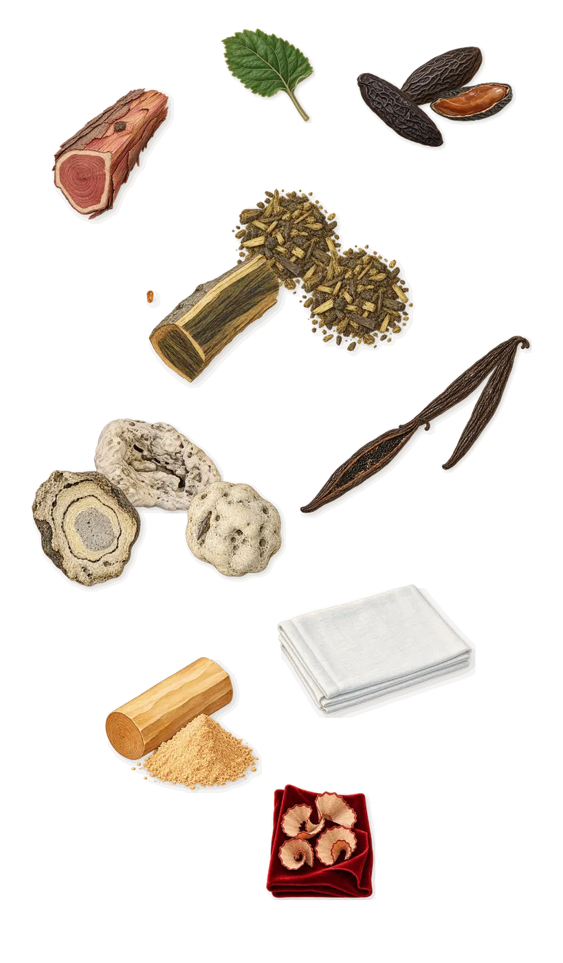 Dorval, what stays: Vanilla (vanillin), Tonka (coumarin), Guaiacwood, Cetalox (ambergris), Patchouli, Virginia cedar, Sandalwood, Iso E Super (pencil shavings on velvet), Galaxolide (musk)