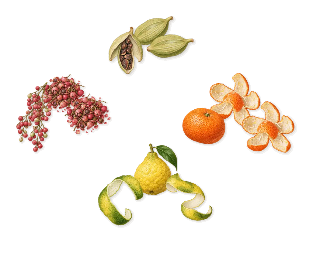 Eragon, when you spray it: Bergamot, Pink pepper, Cardamom, Mandarin