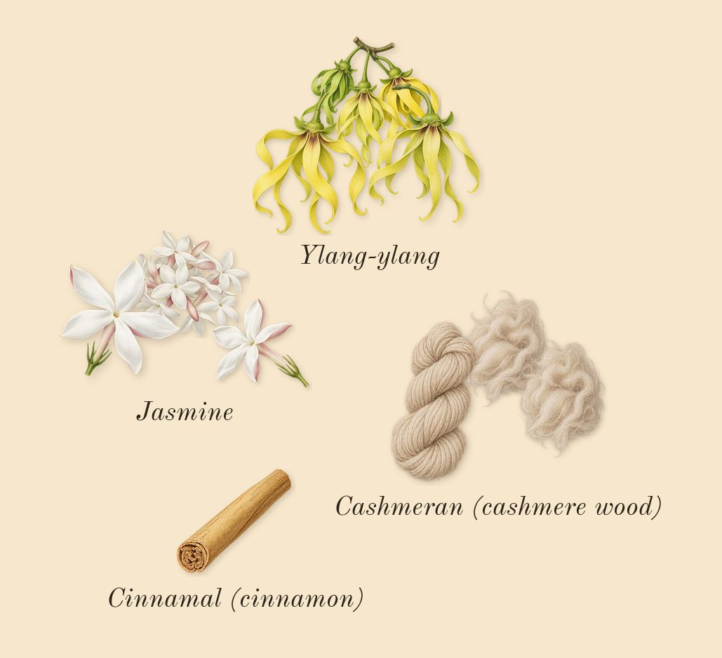 Khair Confection, heart: Jasmine, Ylang-ylang, Cashmeran (cashmere wood), Cinnamal (cinnamon)