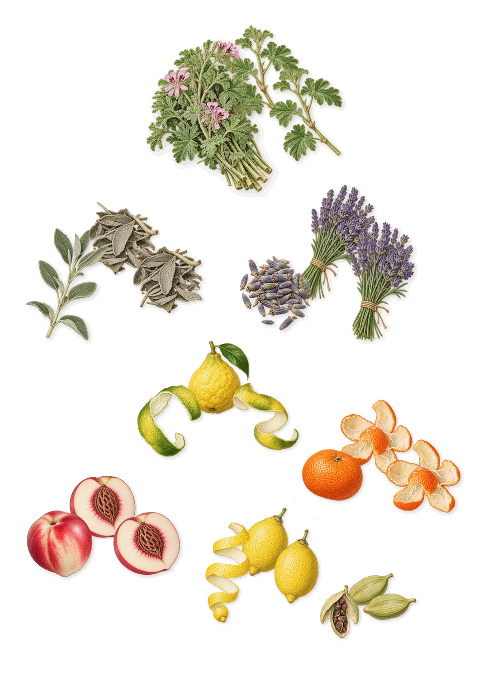 Gold Rush, when you spray it: White nectarine, Lemon, Bergamot, Mandarin, Cardamom, Lavender, Sage, Geranium