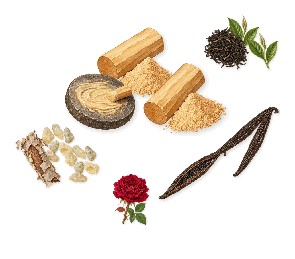 LA LA Love, as it settles: Vanilla, Sandalwood, Tea, Frankincense, Geraniol (rose)