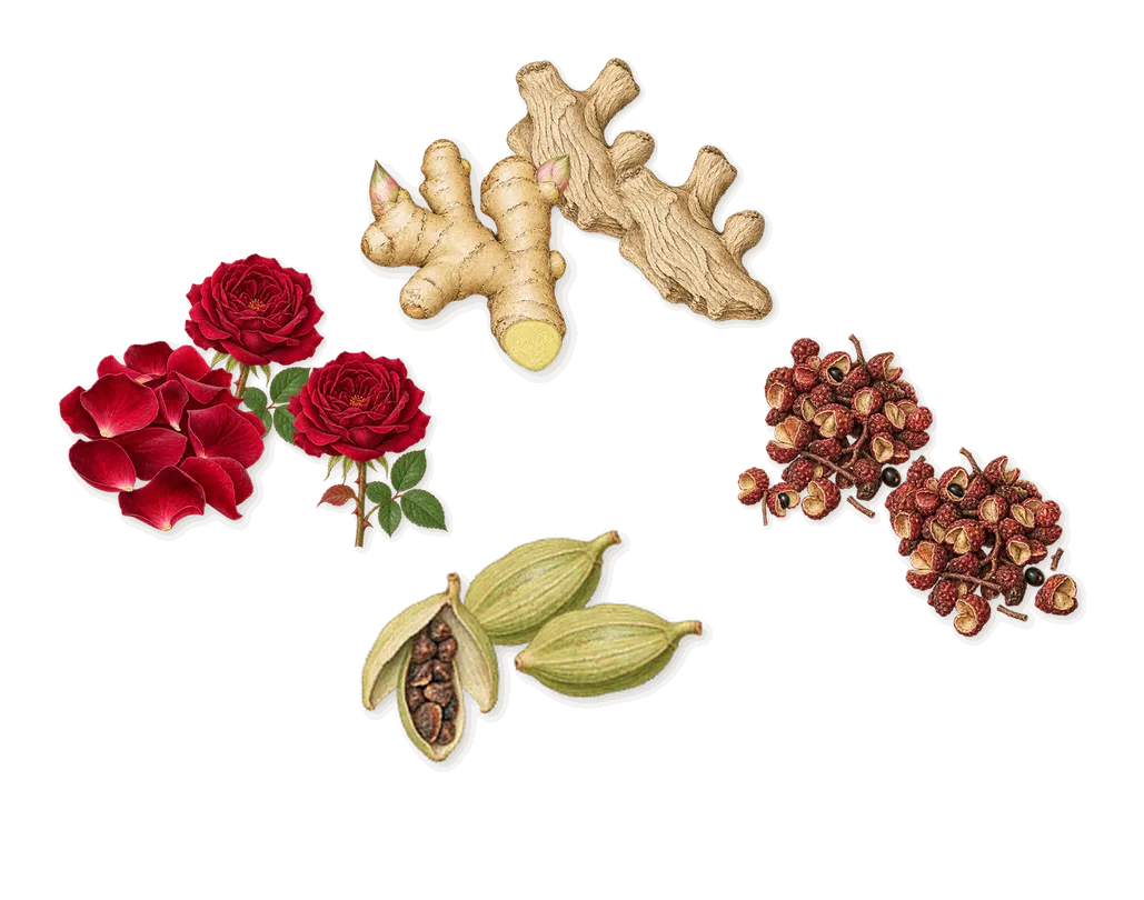 Cedro di Diamante, as it settles: Rose, Ginger, Cardamom, Sichuan pepper