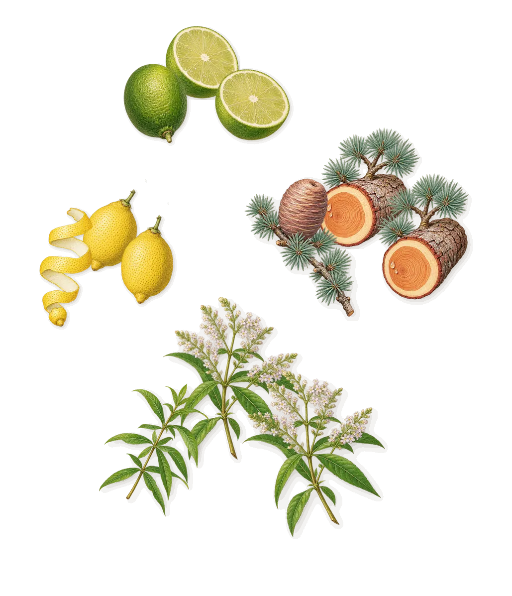 Cedro di Diamante, when you spray it: Cedar, Lime, Lemon, Lemon verbena