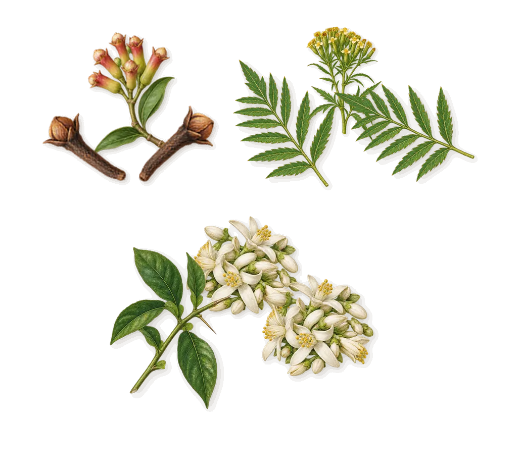 Jasmin de Pays, as it settles: Clove, Marigold, Orange blossom