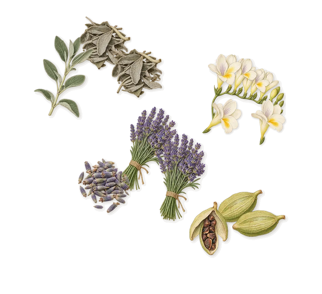 360° for Men, as it settles: Freesia, Cardamom, Sage, Lavender