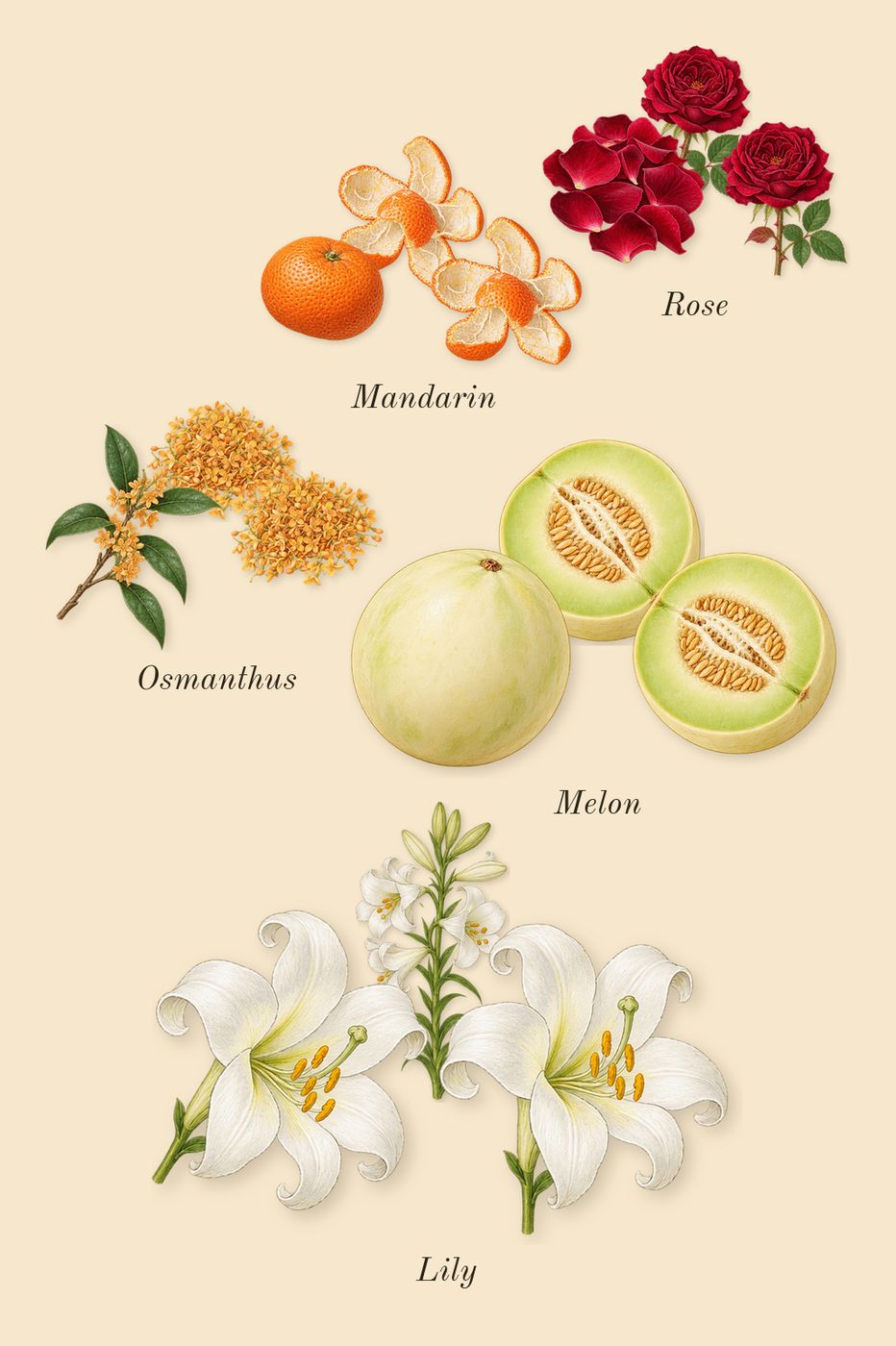 360° for Women, top notes: Melon, Lily, Osmanthus, Mandarin, Rose