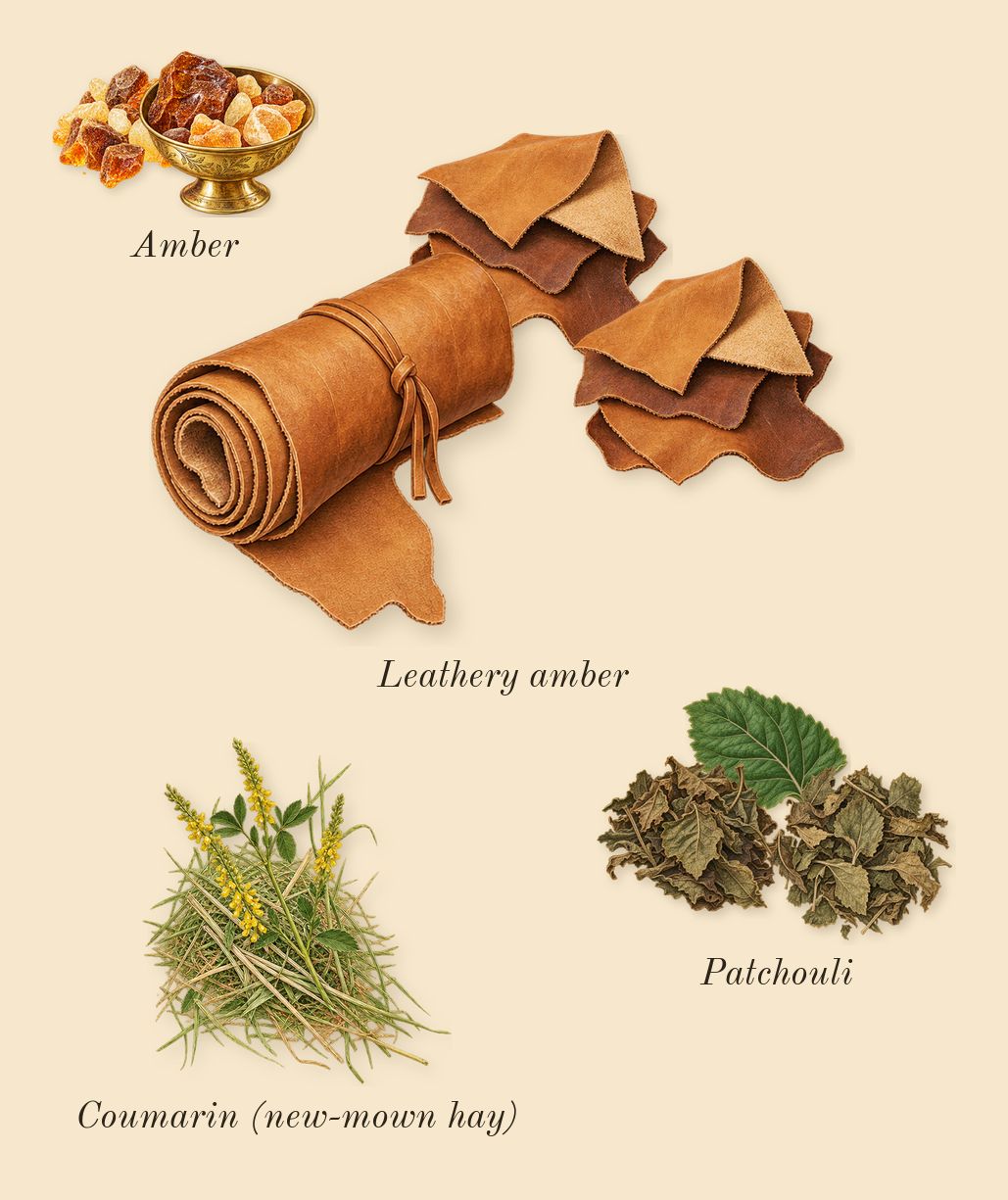 1 Million, dry-down: Leathery amber, Amber, Patchouli, Coumarin (new-mown hay)