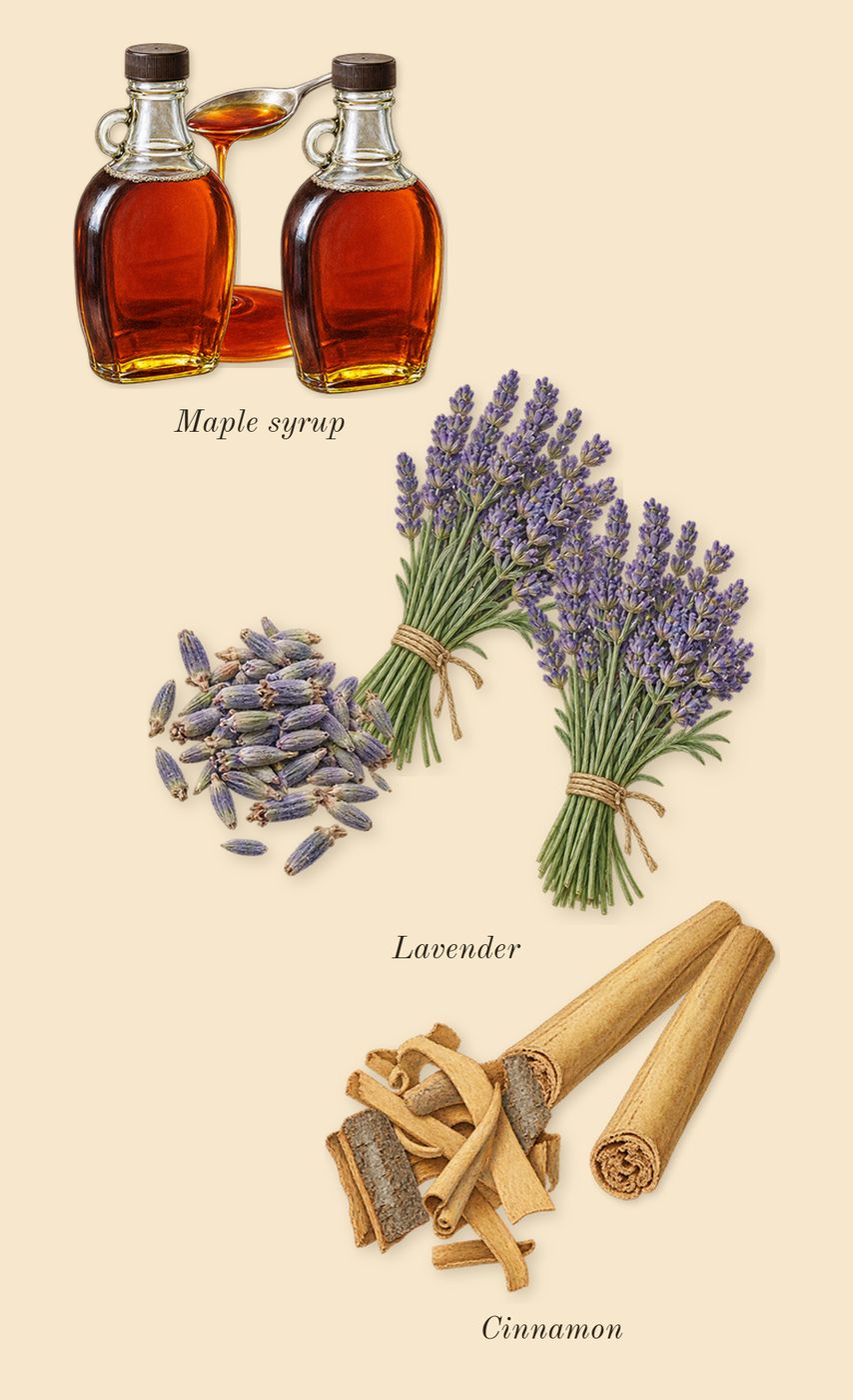 1 Million Night Elixir, heart: Maple syrup, Cinnamon, Lavender