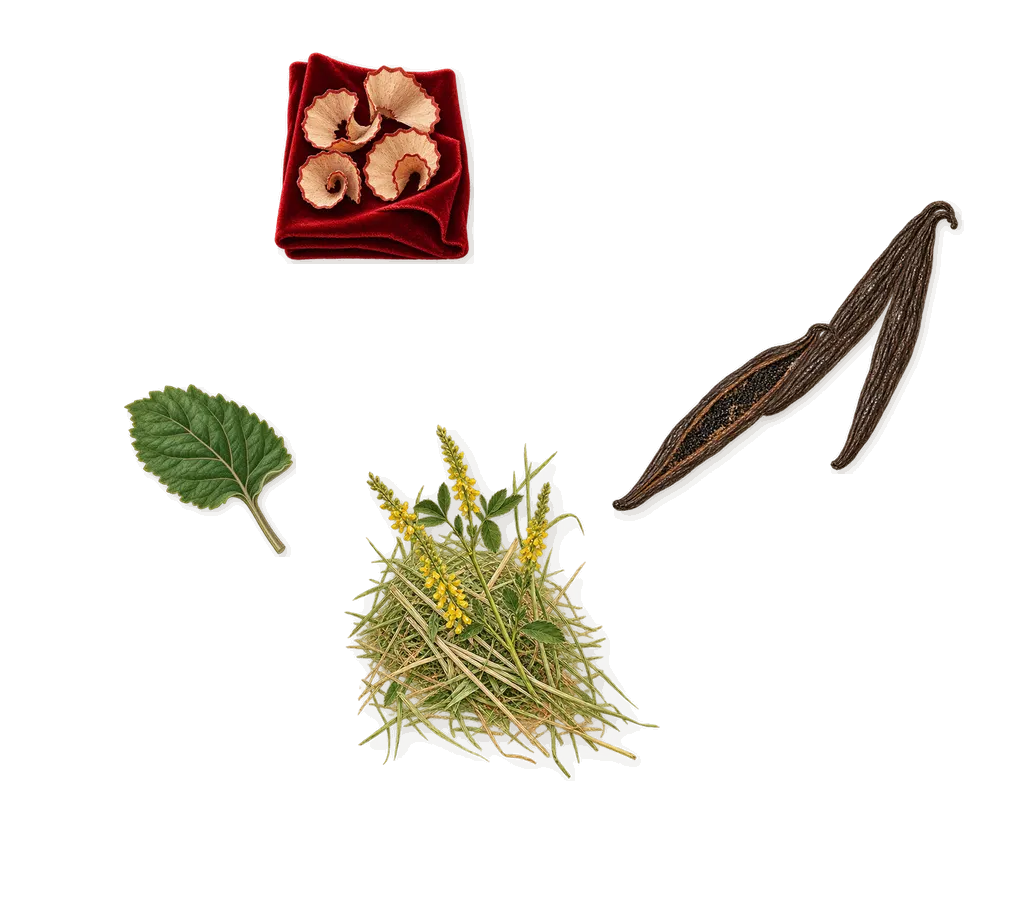Phantom Elixir, what stays: Vanilla (vanillin), Patchouli, Iso E Super (pencil shavings on velvet), Coumarin (new-mown hay)