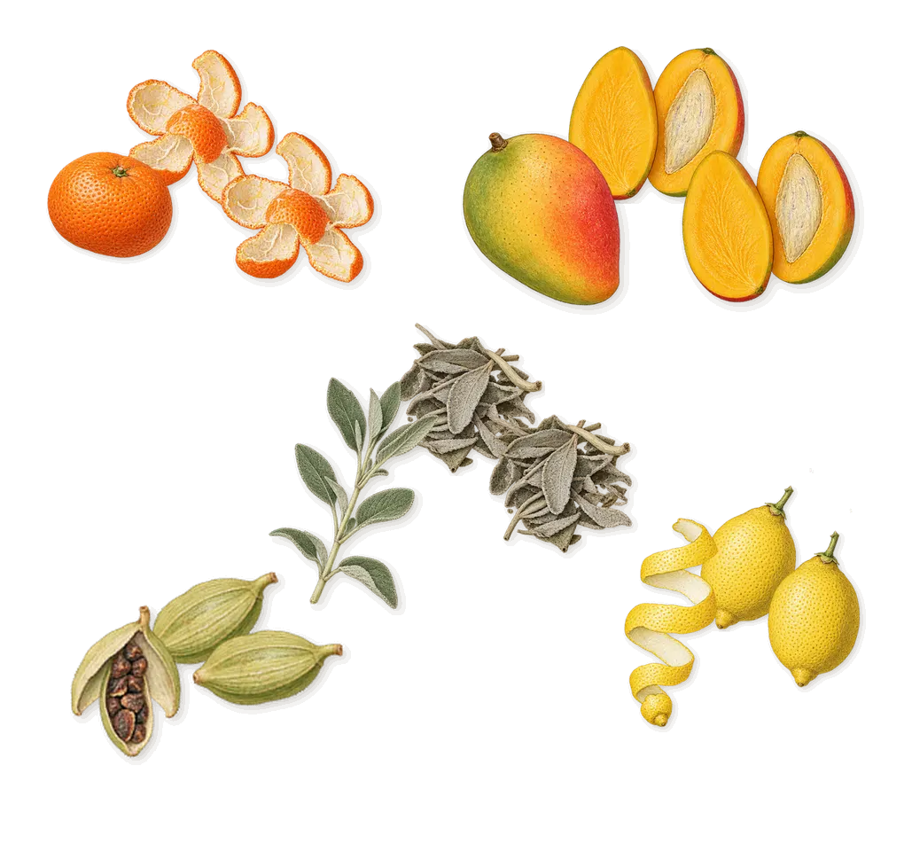 Polo Black, when you spray it: Mango, Mandarin, Lemon, Cardamom, Sage
