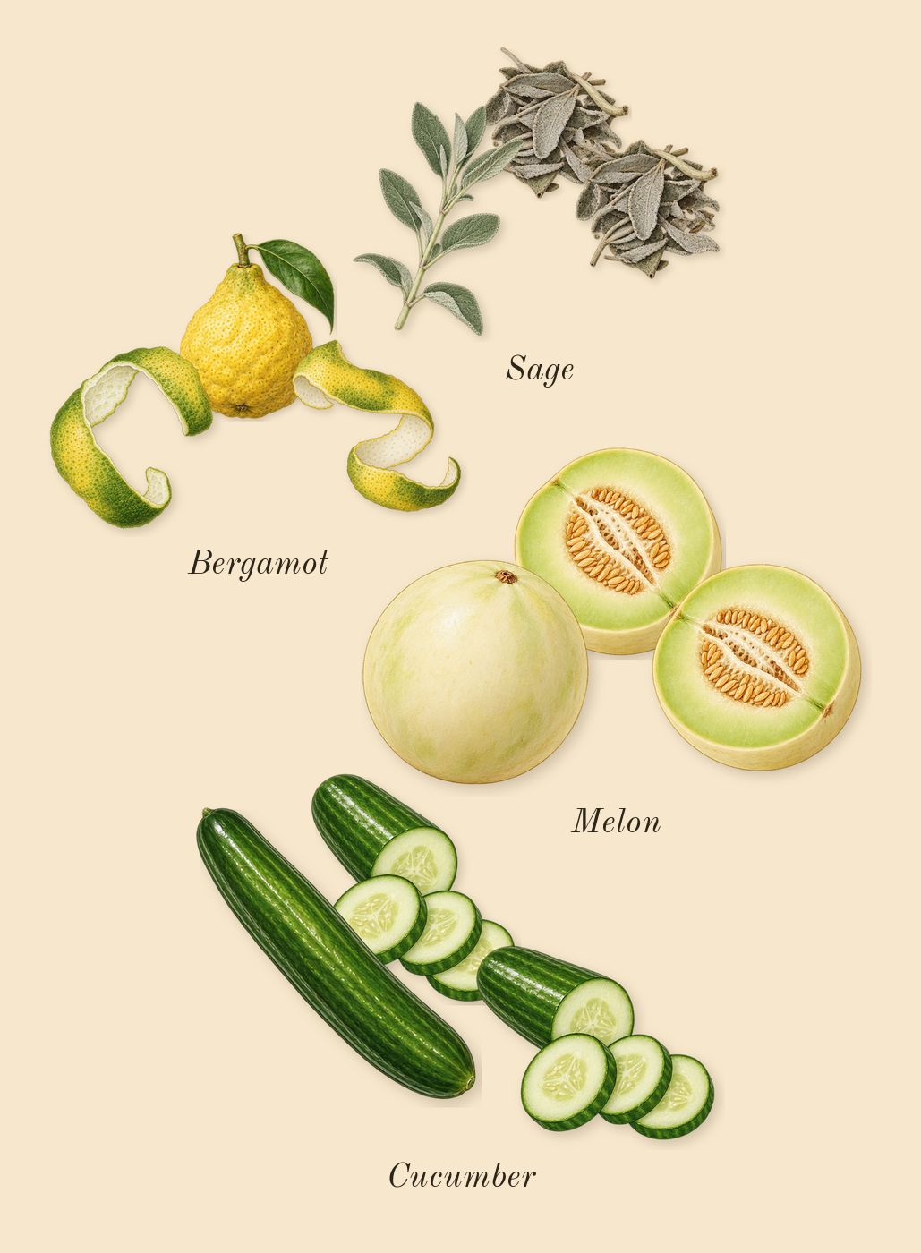 Polo Blue, top notes: Melon, Cucumber, Bergamot, Sage