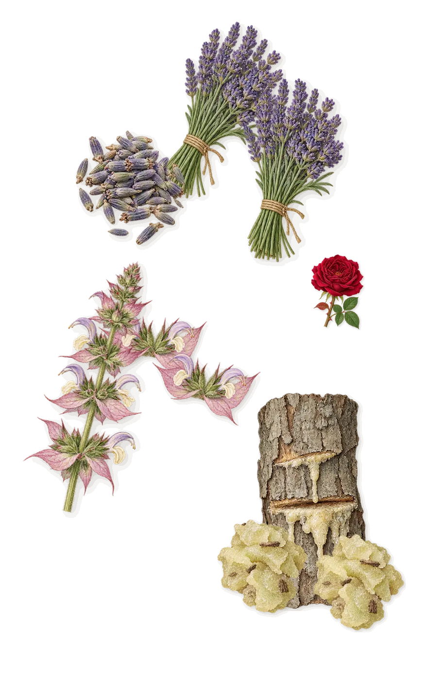 Polo Red, as it settles: Clary sage, Lavender, Elemi, Citronellol (rose)