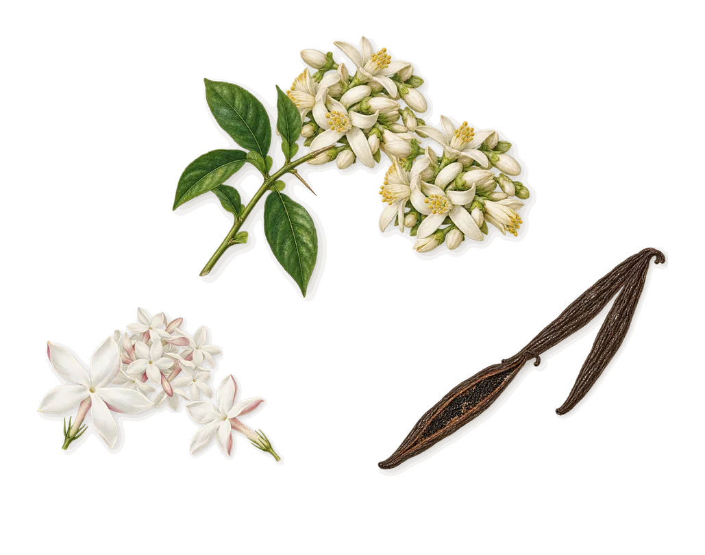 Vanilla Vice, as it settles: Vanilla (vanillin), Jasmine, Orange blossom