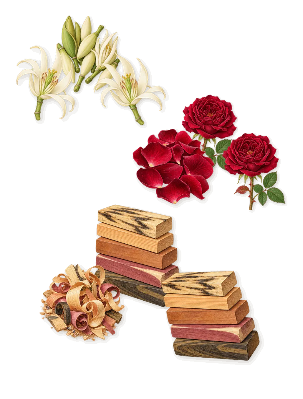 Vibrato, as it settles: Magnolia, Rose, Blond wood