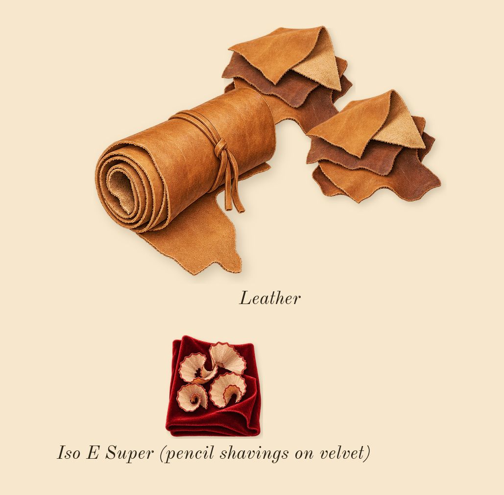 Suede Ibri, dry-down: Leather, Iso E Super (pencil shavings on velvet)
