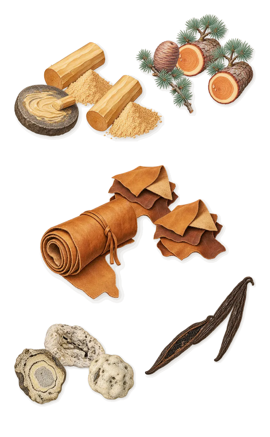 Shadid, what stays: Sandalwood, Ambergris, Vanilla, Cedar, Animalic leather