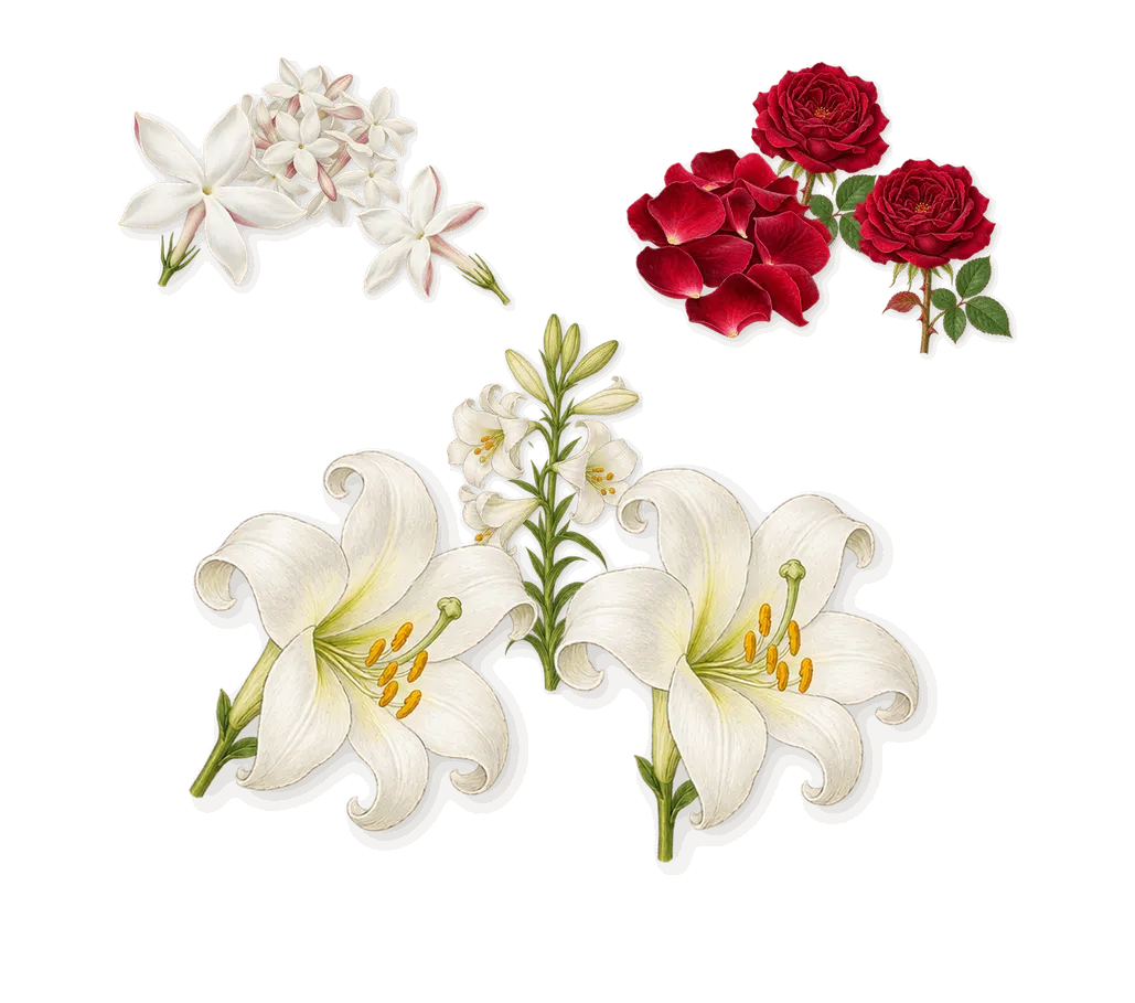 Secret, as it settles: Jasmine, Rose, Lily