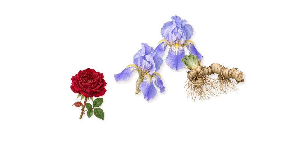 Tiffany, as it settles: Iris, Geraniol (rose)