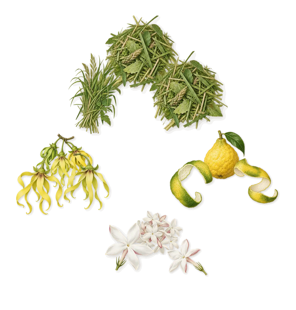 Andromeda, when you spray it: Bergamot, Cut grass, Ylang-ylang, Jasmine