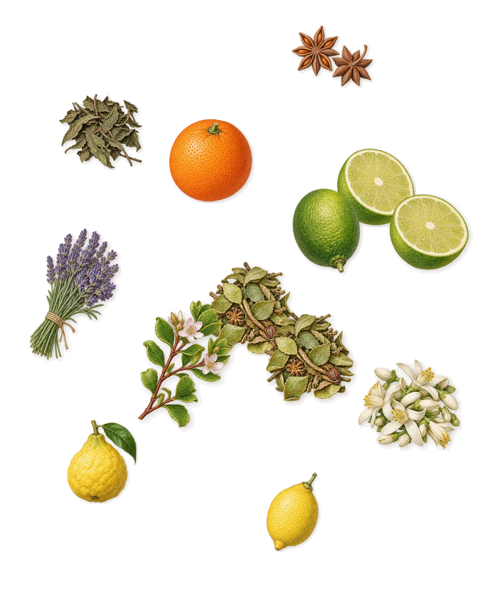 Azure Lime, when you spray it: Lime, Buchu, Lemon, Bergamot, Sweet orange, Lavender, Bitter orange, Mint, Anethole (anise)