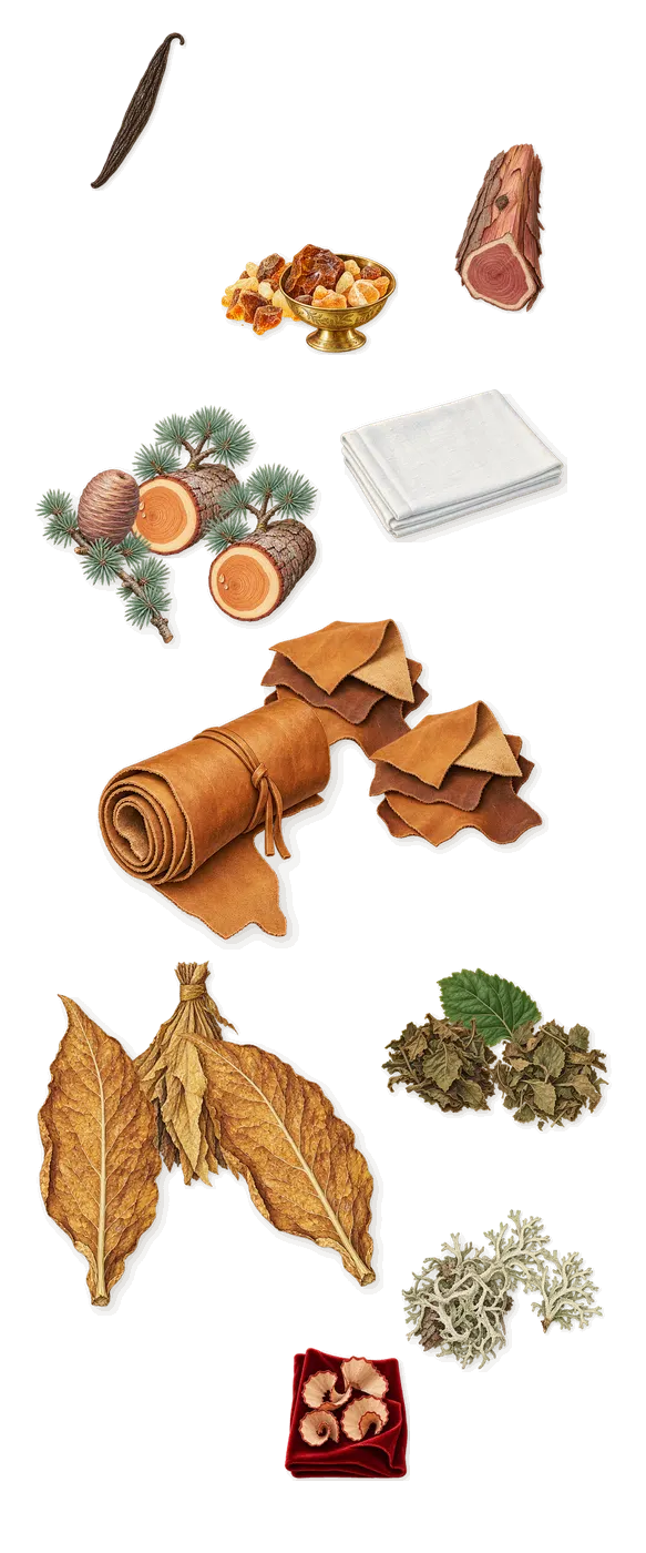 Ombré Leather, what stays: Black leather, Patchouli, Oakmoss, Amber, Cedar, Tobacco, Virginia cedar, Galaxolide (musk), Iso E Super (pencil shavings on velvet), Vanillin (vanilla)