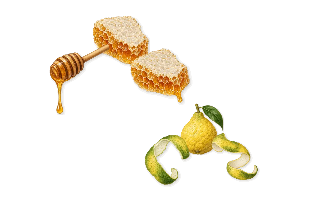 45°, when you spray it: Bergamot, Honey