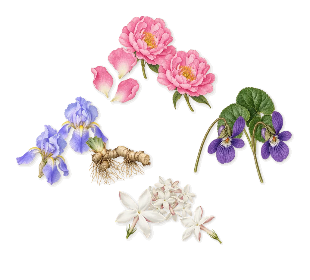 Bruma, as it settles: Iris, Violet, Peony, Jasmine