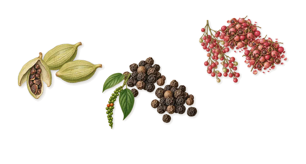 By Your Side, when you spray it: Pink pepper, Black pepper, Cardamom