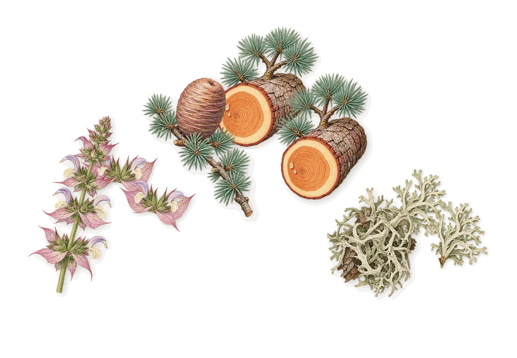 Luca, as it settles: Oakmoss, Cedar, Clary sage