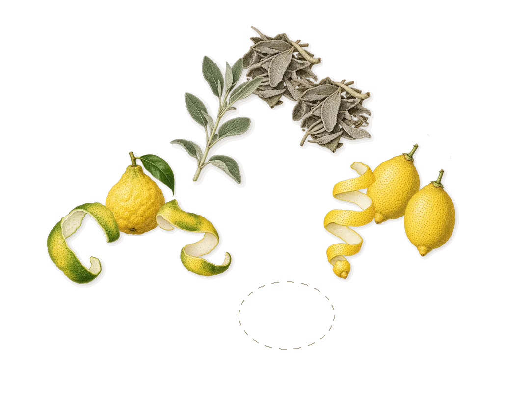Gelée, when you spray it: Bergamot, Lemon, Sage, Zeste méditerranéen