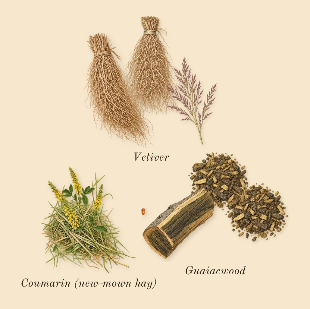 Born in Roma Uomo Extradose, dry-down: Vetiver, Guaiacwood, Coumarin (new-mown hay)