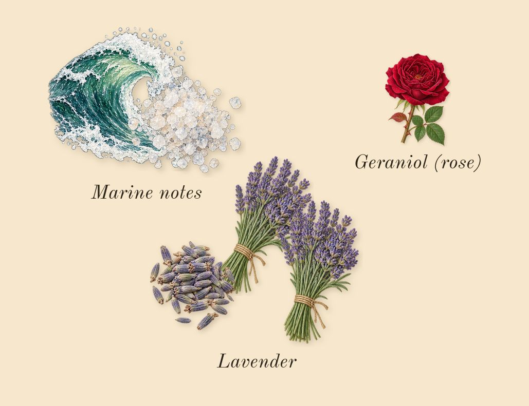 Born in Roma Uomo Extradose, heart: Lavender, Marine notes, Geraniol (rose)