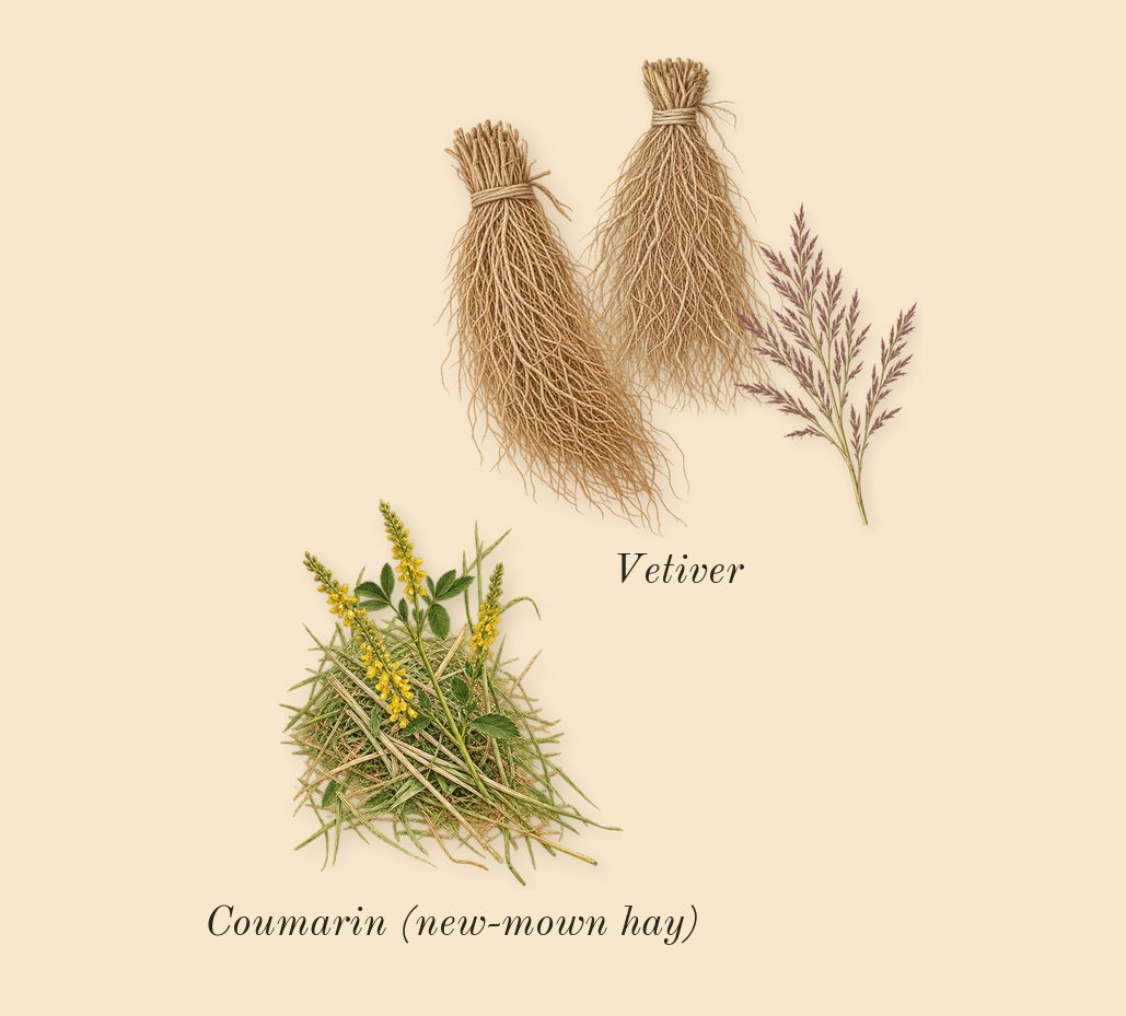 Uomo Born in Roma Green Stravaganza, dry-down: Vetiver, Coumarin (new-mown hay)