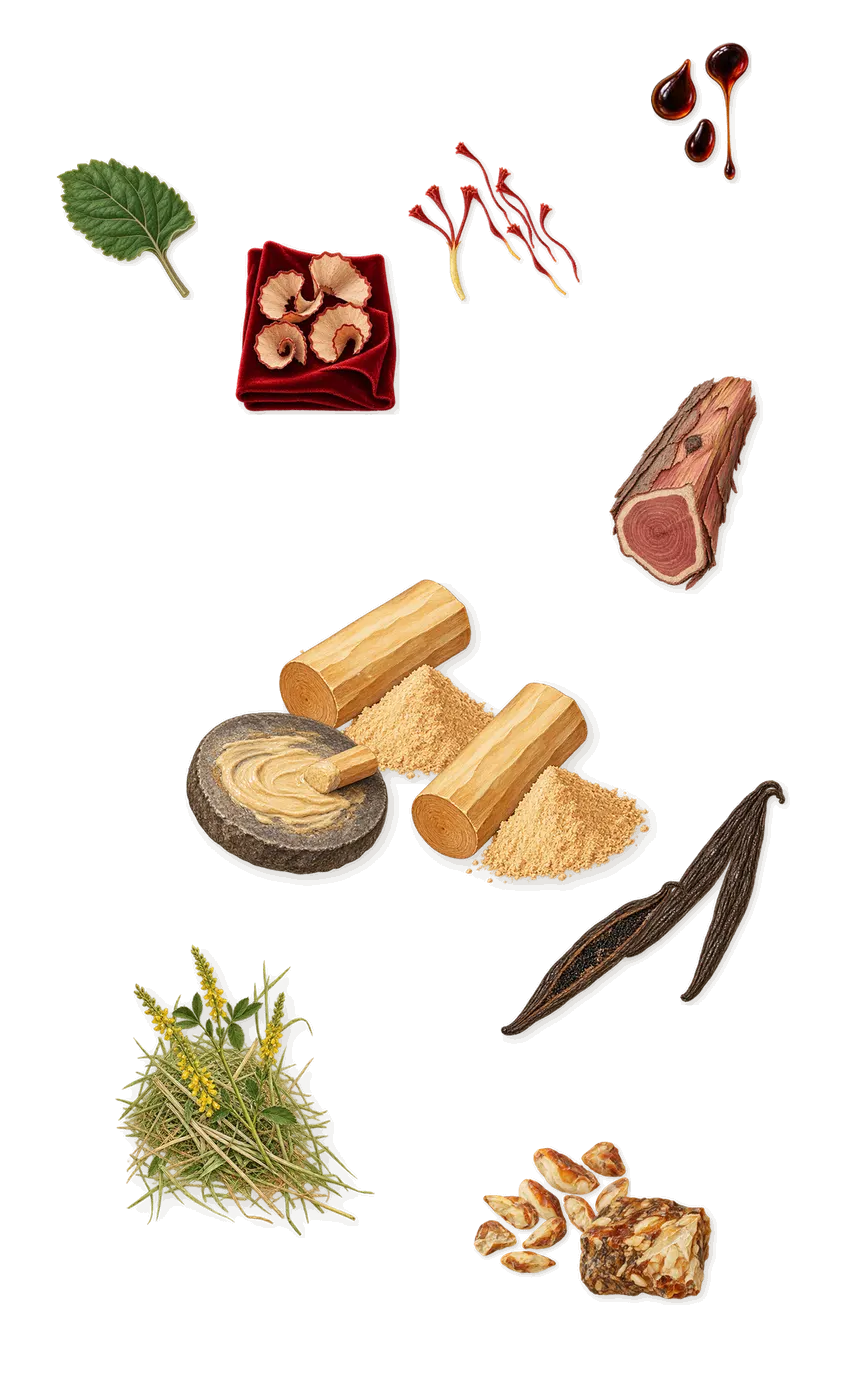 Ambre Nectar, what stays: Vanilla (vanillin), Sandalwood, Benzoin, Saffron, Virginia cedar, Patchouli, Peru balsam, Iso E Super (pencil shavings on velvet), Coumarin (new-mown hay)