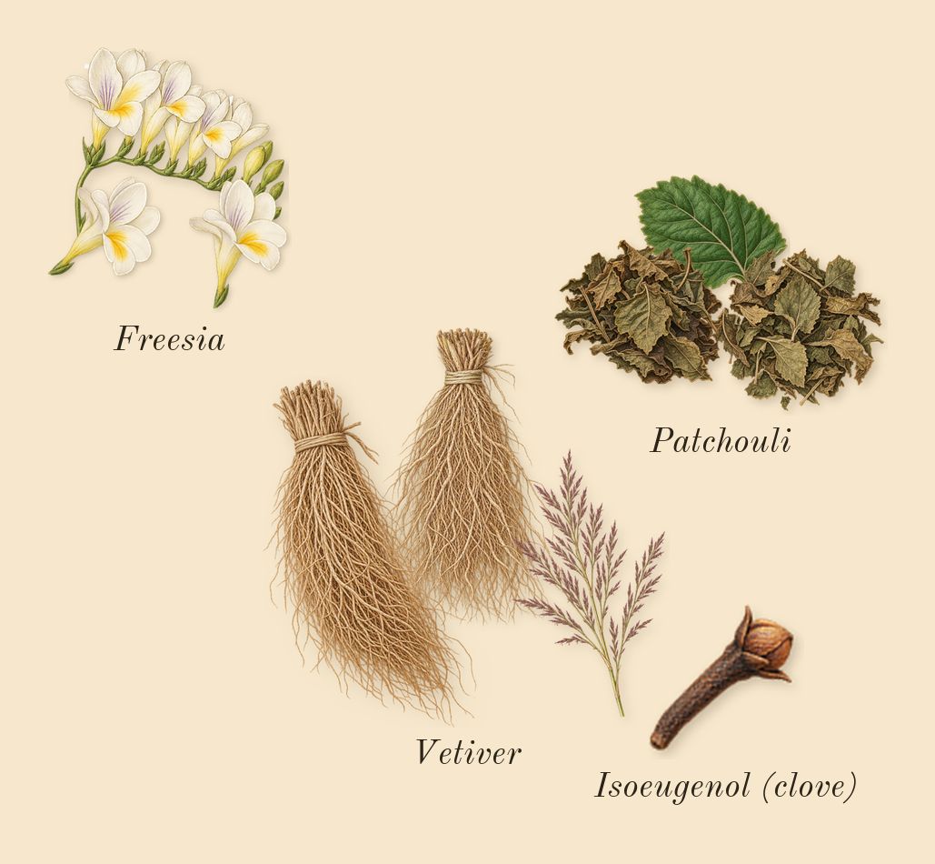 Blue Jeans, heart: Freesia, Patchouli, Vetiver, Isoeugenol (clove)