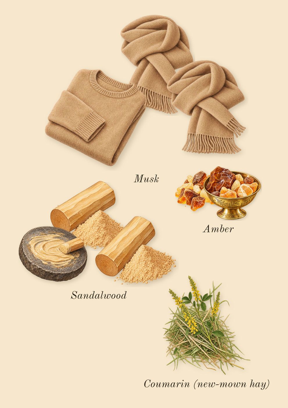 Crystal Noir, dry-down: Amber, Sandalwood, Musk, Coumarin (new-mown hay)